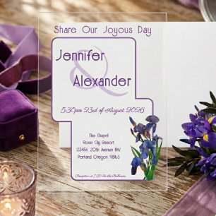 Stylische Aquarell-Iris Lila Acryl-Hochzeit Acryleinladungen