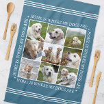 Stylische benutzerdefinierte Text Foto Collage Hun Geschirrtuch<br><div class="desc">Erstellen Sie ein schönes personalisiertes Küchentuch mit neun Ihrer Lieblings-Fotos und gerahmt mit den Worten "Zuhause ist, wo mein Hund ist". Dieses Design zeichnet sich durch einen klassischen weißen Typ auf einem stylischen blauen Hintergrund aus und der Text kann angepasst werden, wenn Sie etwas Anderes bevorzugen. Eine vielseitige Vorlage, die...</div>