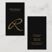 Stylische Black Gold Monogram Business Card Visitenkarte (Vorne/Hinten)