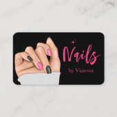 Stylische Black Pink Nail Technician Business Card Visitenkarte (Vorderseite)