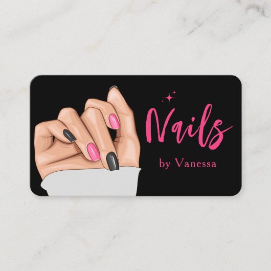 Stylische Black Pink Nail Technician Business Card Visitenkarte (Vorderseite)