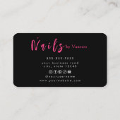 Stylische Black Pink Nail Technician Business Card Visitenkarte (Rückseite)