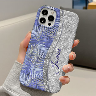 stylische blaue violette silberne Glitter-Blätter Case-Mate iPhone Hülle