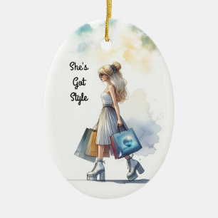 Stylische Blondine Mode Personalisiert Keramik Ornament
