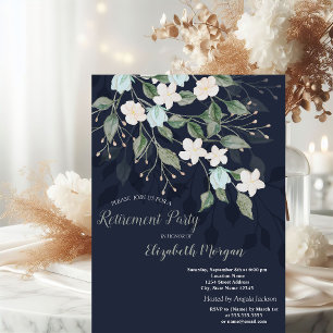 Stylische Blumen Navy Blau Ruhestand  Einladung