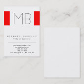 Stylische Chubby Monogram White Red Business Card Visitenkarte (Vorne/Hinten)