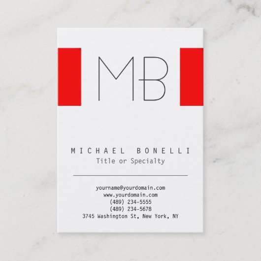 Stylische Chubby Monogram White Red Business Card Visitenkarte (Vorderseite)