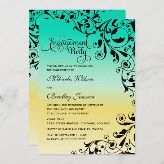 Stylische Color Ombre Wirbel Engagement Party Einladung (Vorne/Hinten)