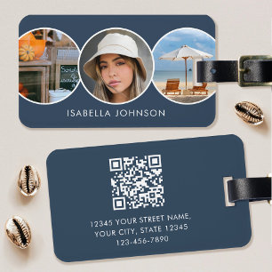 Stylische Custom Fotos QR Code Slate Blue Gepäckanhänger
