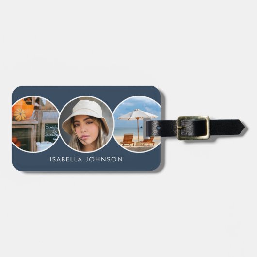 Stylische Custom Fotos Slate Blue Gepäckanhänger (Vorderseite horizontal)