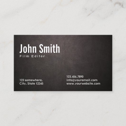 Stylische Dark Leather Film Editor Business Card Visitenkarte (Vorderseite)