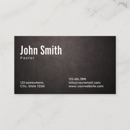 Stylische Dark Leather Pastor Business Card Visitenkarte (Vorderseite)