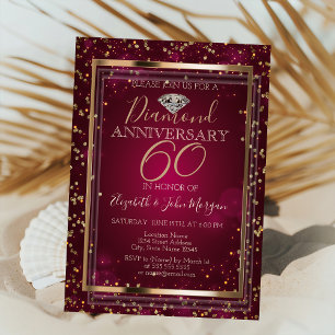 Stylische Diamanten, Rahmen Rot Hochzeit Jubiläum Einladung