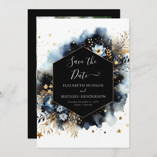 Stylische Digital Celestial Wedding Save The Date (Vorne/Hinten)
