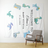 Stylische Dinosaurier-Baby-Party Weiß Wandteppich (Beispiel (Horizontal))