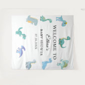 Stylische Dinosaurier-Baby-Party Weiß Wandteppich (Vorderseite (Horizontal))