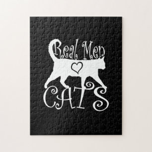 Stylische echte Männer lieben Katzen auf schwarzer Puzzle