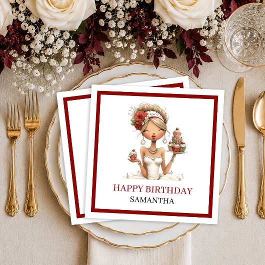 Stylische eigenwillige Frau Marsala Script Geburts Serviette