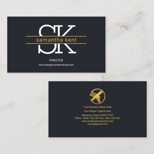 Stylische einfache Monogram Brown Stripes Logistic Visitenkarte (Vorne/Hinten)