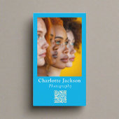 Stylische, einzigartige Blue Custom Foto & Qr Code Visitenkarte