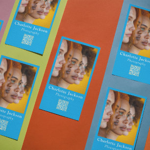 Stylische, einzigartige Blue Custom Foto & Qr Code Visitenkarte