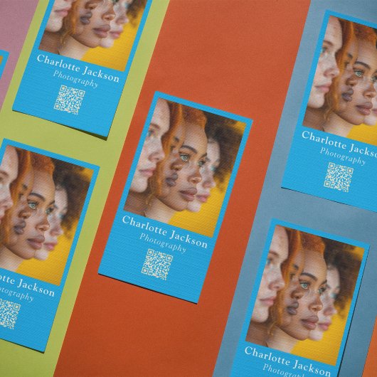 Stylische, einzigartige Blue Custom Foto & Qr Code Visitenkarte