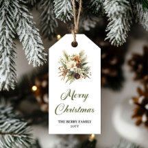 Stylische Erdtöne Weihnachtsstrauß Geschenkanhänge
