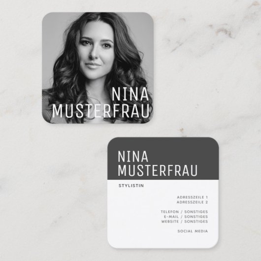 Stylische Foto Visitenkarten Vorlage - Quadratische Visitenkarte (Vorne/Hinten)