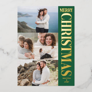 Stylische Fotocollage Grün Gold Frohe Weihnachten Folien Feiertagskarte