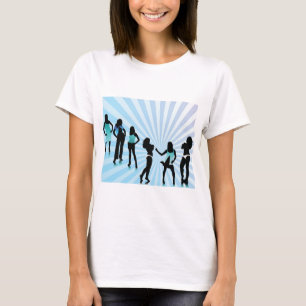 Stylische Frauen Silhouetten Türkisblaue Mode T-Shirt