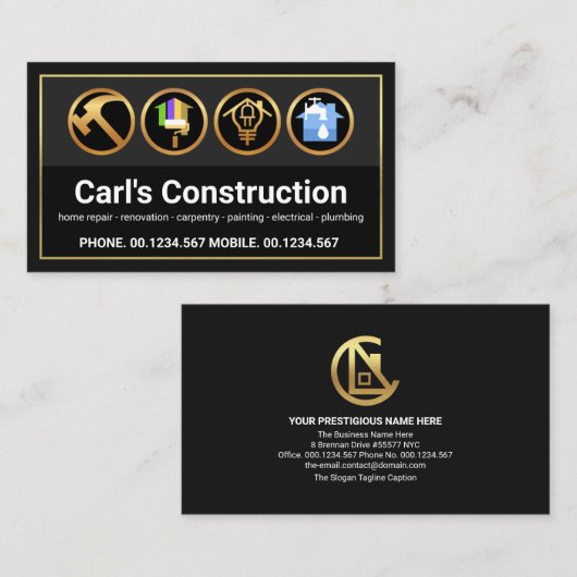 Stylische Gold Border Frame Gray Layers Konstrukti Visitenkarte (Vorne/Hinten)