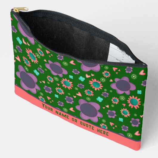 Stylische Green Floral Muster Custom Cosmetic Bag Zubehörtasche (Offen)