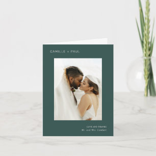 Stylische grüne Foto-Minimalismus-Hochzeit Dankeskarte