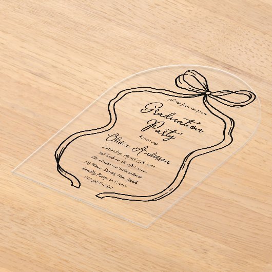 Stylische Hand Drawn Bow & Script Graduation Party Acryleinladungen (Ablage )