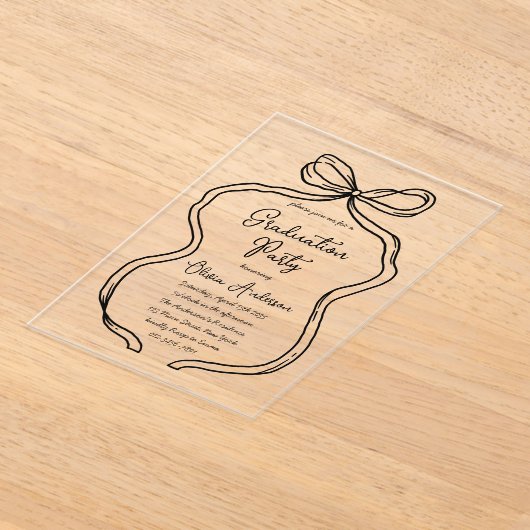 Stylische Hand Drawn Bow & Script Graduation Party Acryleinladungen (Ablage )