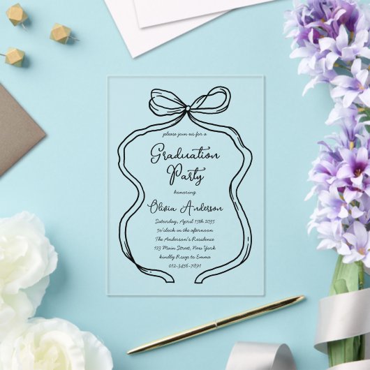 Stylische Hand Drawn Bow & Script Graduation Party Acryleinladungen (In Situ (Hochzeit))