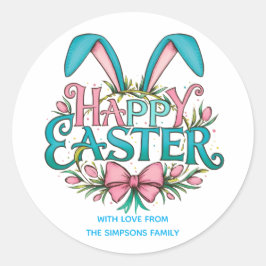 Stylische Hasenohren Frohe Ostern Runder Aufkleber