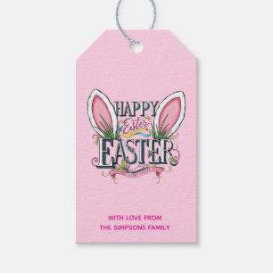 Stylische Hasenohren rosa Frohe Ostern Geschenkanhänger