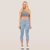 Stylische hellblaue Textur personalisieren Logo un Capri Leggings (Vorderseite)