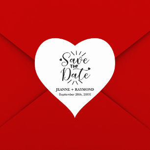 Stylische Kalligrafie Hochzeit "Save the Date" Herz-Aufkleber