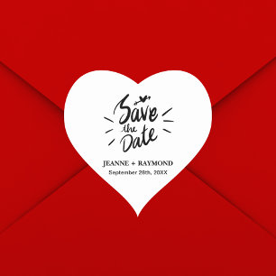 Stylische Kalligrafie Hochzeit "Save the Date" Herz-Aufkleber