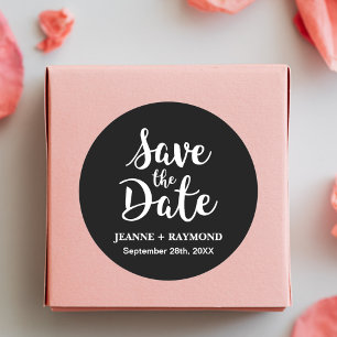Stylische Kalligrafie Schwarze Hochzeit "Save the Runder Aufkleber