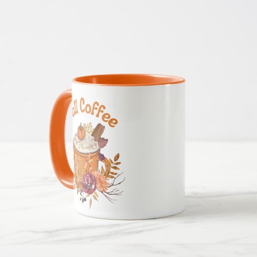 stylische Kalligraphie Herbst Kaffeeorange Tasse (Vorderseite Links)