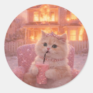    Stylische Katze in rosa Absätzen und flauschige Runder Aufkleber