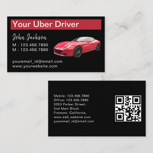 Stylische Klasse Luxus Red Car Service Uber QR Cod Visitenkarte (Vorne/Hinten)