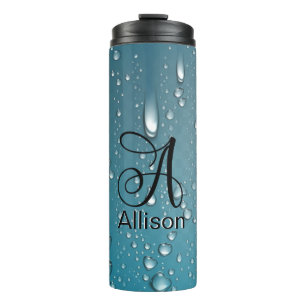 Stylische kühle blaue Wassertropfen Monogramm A Bu Thermosbecher