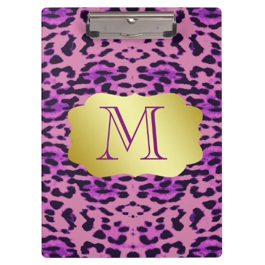 Stylische Lila Leopard Print Custom Monogram Klemmbrett (Vorderseite)