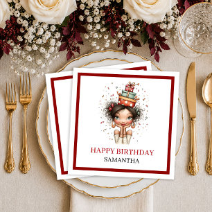 Stylische lustige Frau Tiefrotes Schriftzug Geburt Serviette