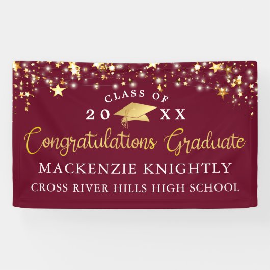 Stylische Maroon Burgundy Gold Script Glückwunsch Banner (Horizontal)