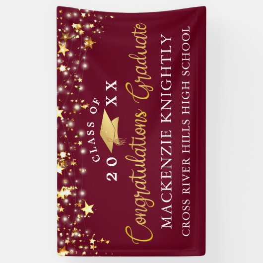 Stylische Maroon Burgundy Gold Script Glückwunsch Banner (Vertikal)